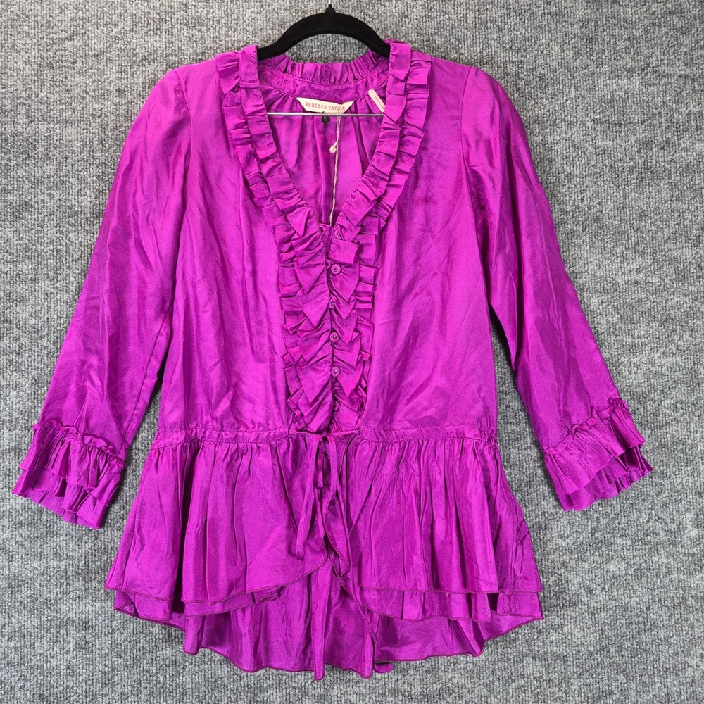 Rebecca Taylor Blouse All Ruffled Silk Peplum 2 Purple Womens
